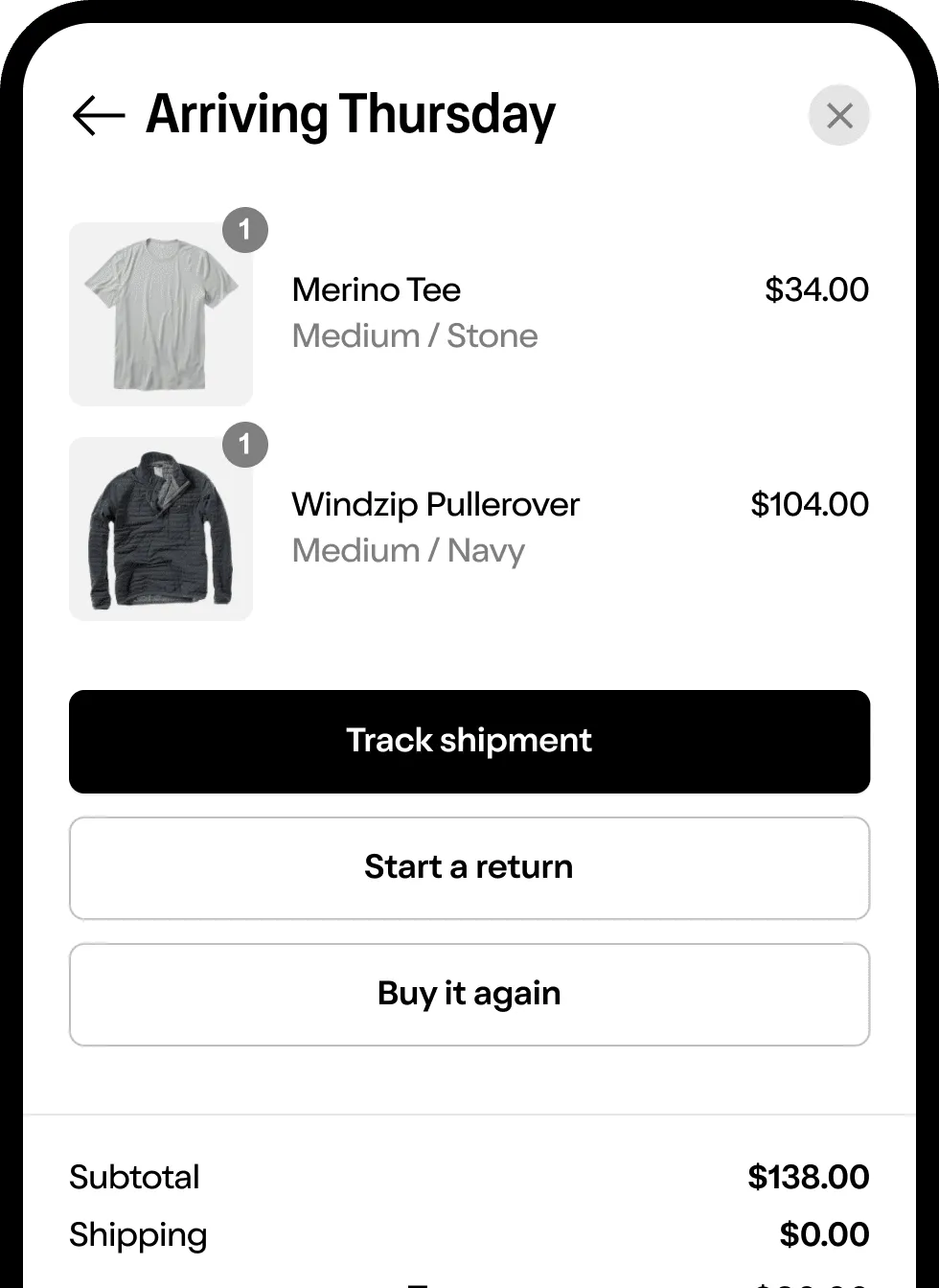 A phone displaying order detail functionality